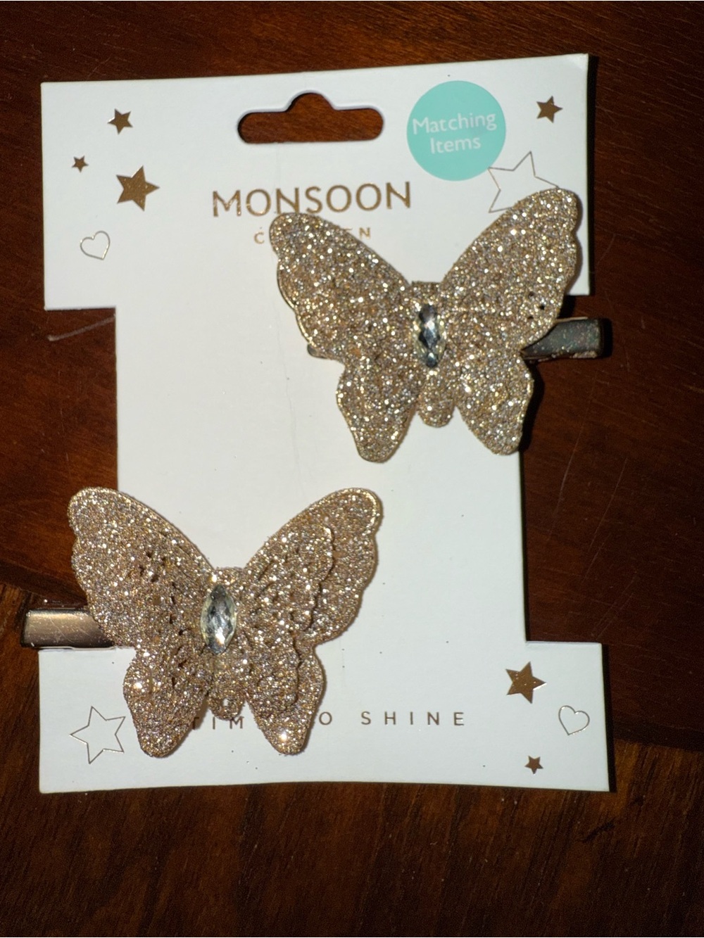 NWT Monsoon gold butterfly hair pins